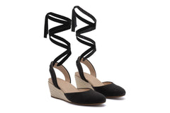 Veranda Espadrille Lace Black Canvas | Women ABEO Footwear Dress