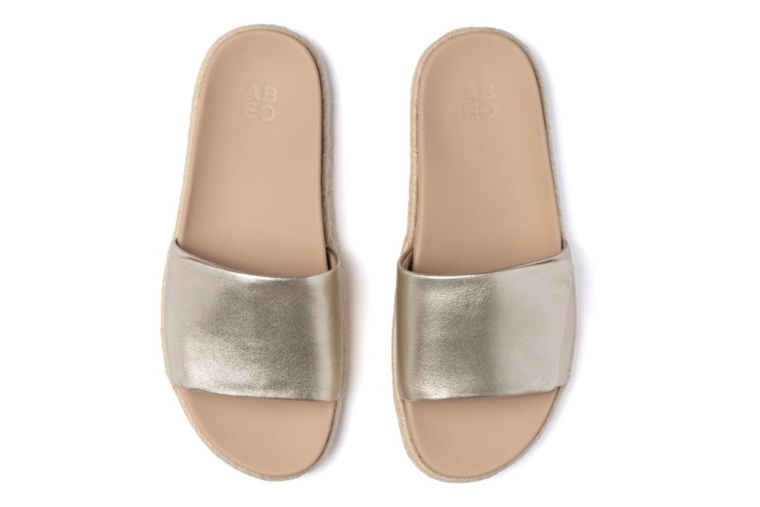 Isle Slide Light Gold Leather | Women ABEO Footwear Sandals
