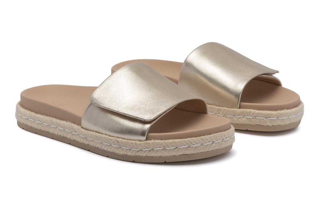 Isle Slide Light Gold Leather | Women ABEO Footwear Sandals