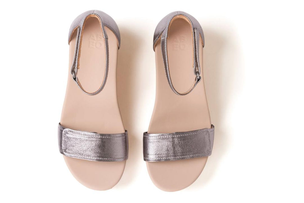Riviera Ankle Sandal Pewter Metallic Leather | Women ABEO Footwear Sandals
