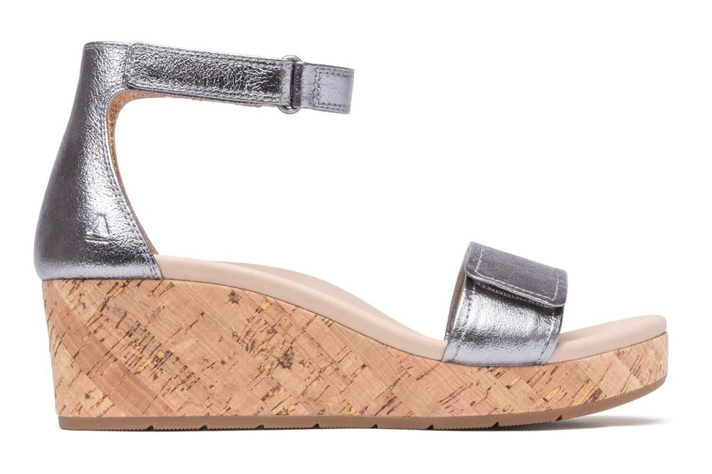 Riviera Ankle Sandal Pewter Metallic Leather | Women ABEO Footwear Sandals