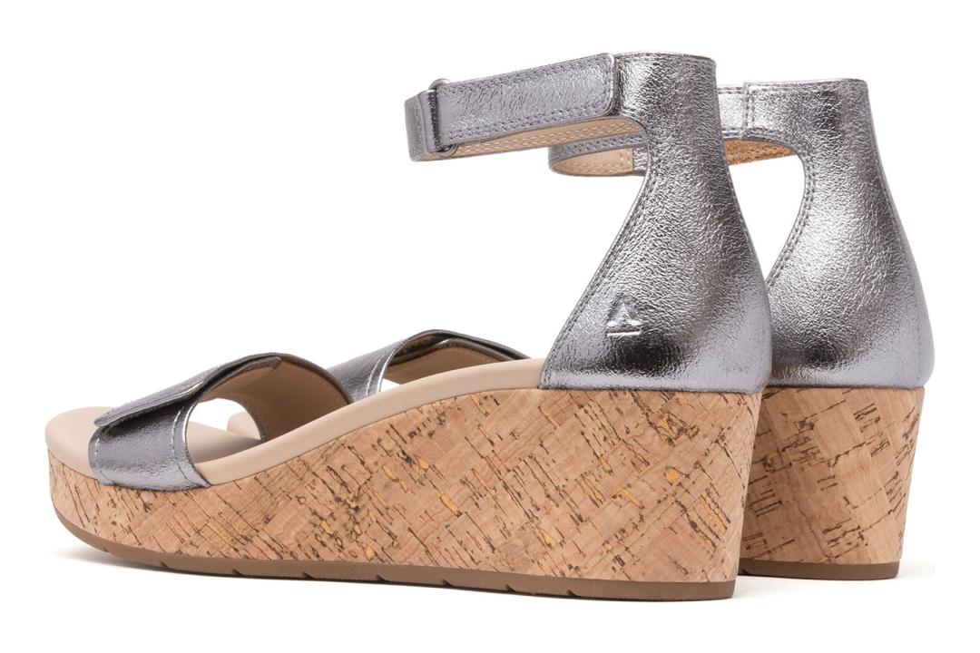 Riviera Ankle Sandal Pewter Metallic Leather | Women ABEO Footwear Sandals