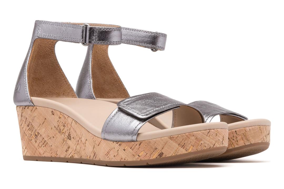 Riviera Ankle Sandal Pewter Metallic Leather | Women ABEO Footwear Sandals