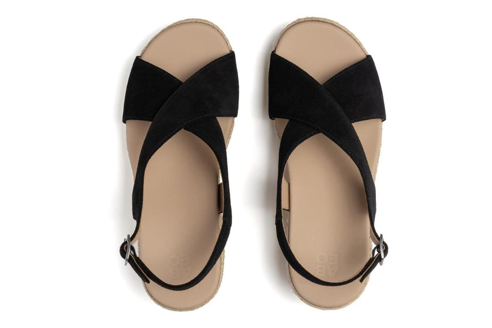 Riviera Cross Black Suede | Women ABEO Footwear Sandals