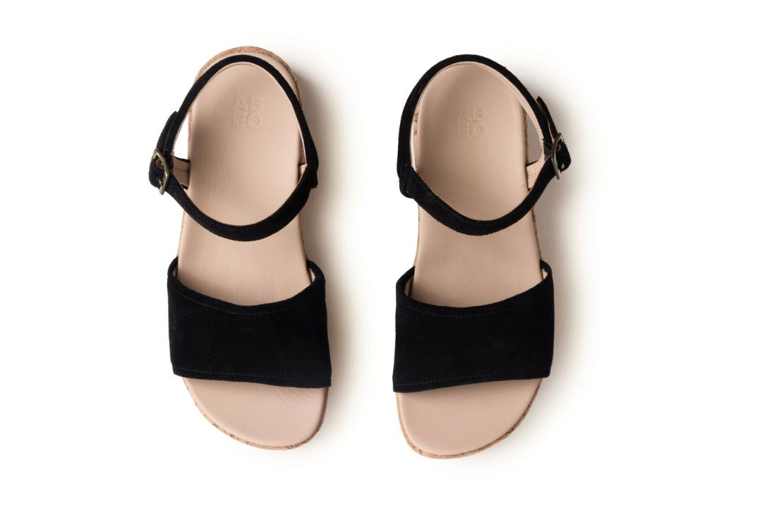 Solstice Buckle Sandal Black Suede | Women ABEO Footwear Sandals