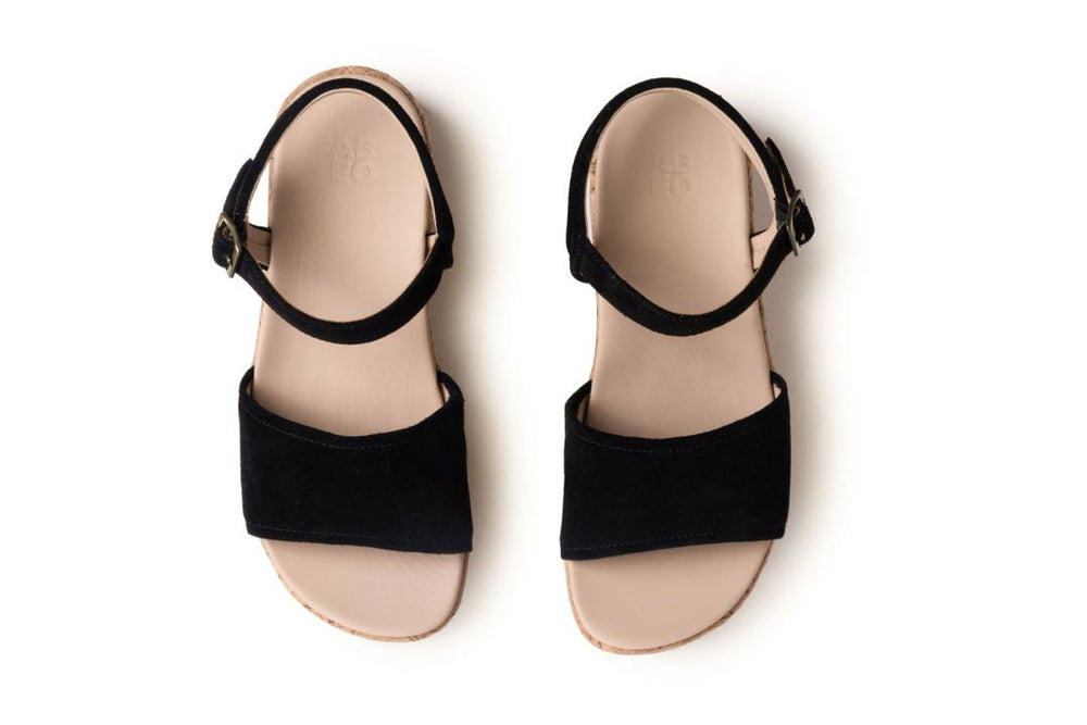 Solstice Buckle Sandal Black Suede | Women ABEO Footwear Sandals