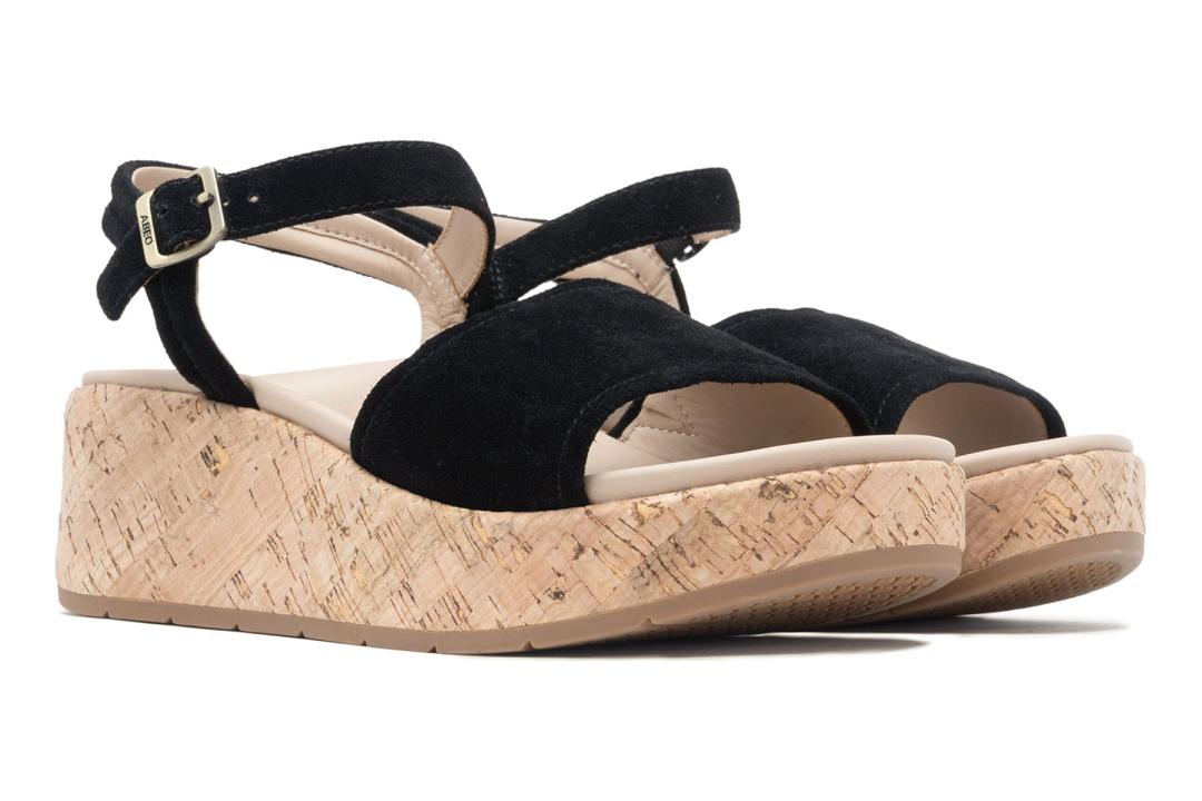 Solstice Buckle Sandal Black Suede | Women ABEO Footwear Sandals