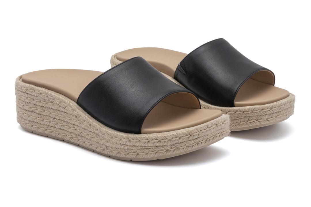 Solstice Slide Black Leather | Women ABEO Footwear Sandals