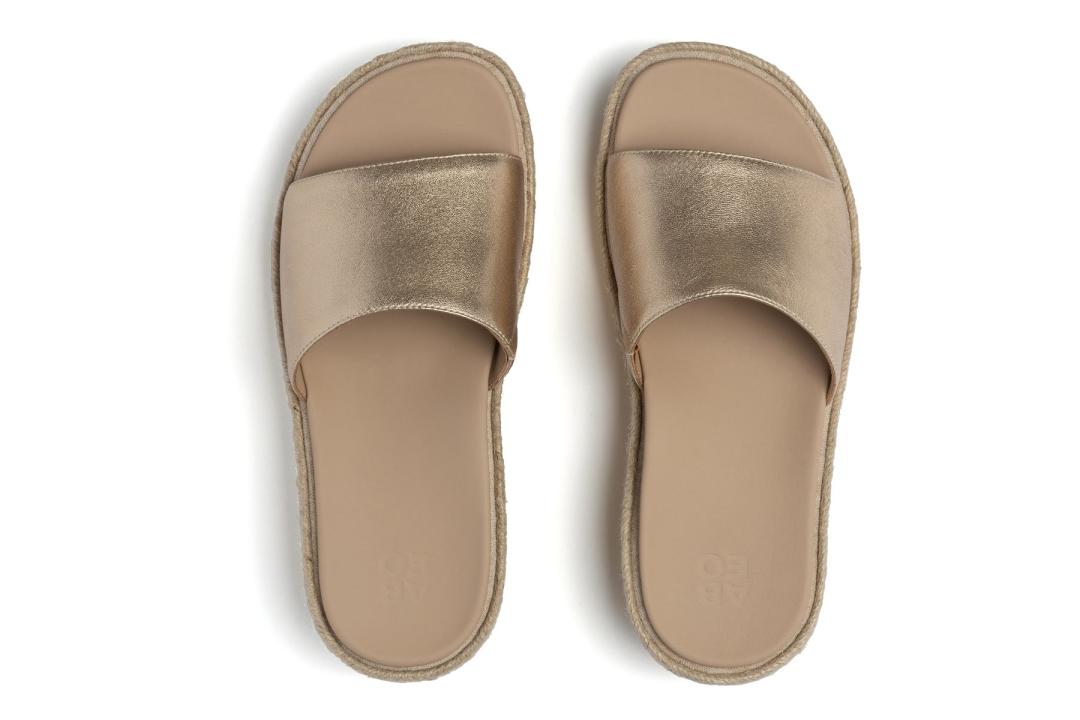 Solstice Slide Light Gold Leather | Women ABEO Footwear Sandals