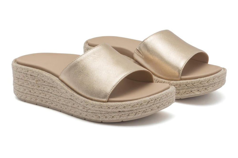 Solstice Slide Light Gold Leather | Women ABEO Footwear Sandals