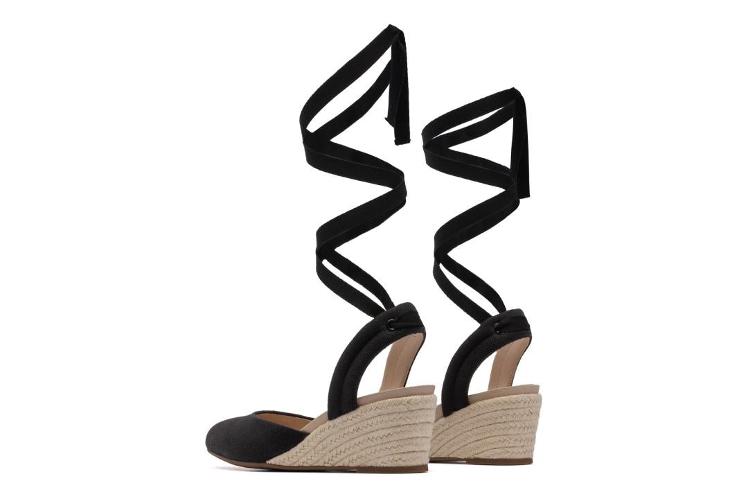 Veranda Espadrille Lace Black Canvas | Women ABEO Footwear Dress